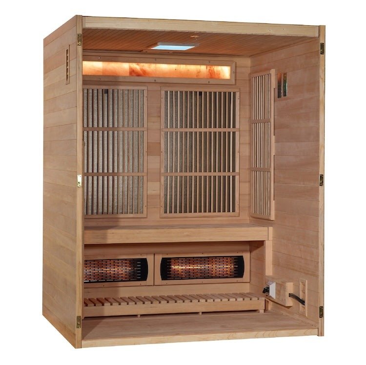 “Soria” Hybrid Sauna – Infrared & Traditional Steam with Himalayan Salt Bar and Canadian Hemlock Wood (GDI-8330-01)