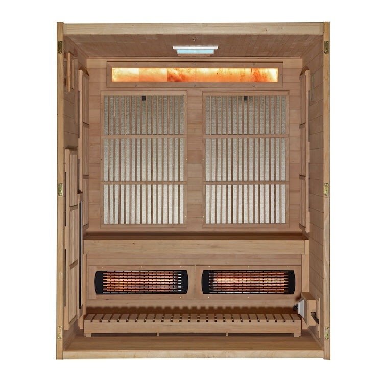 “Soria” Hybrid Sauna – Infrared & Traditional Steam with Himalayan Salt Bar and Canadian Hemlock Wood (GDI-8330-01)